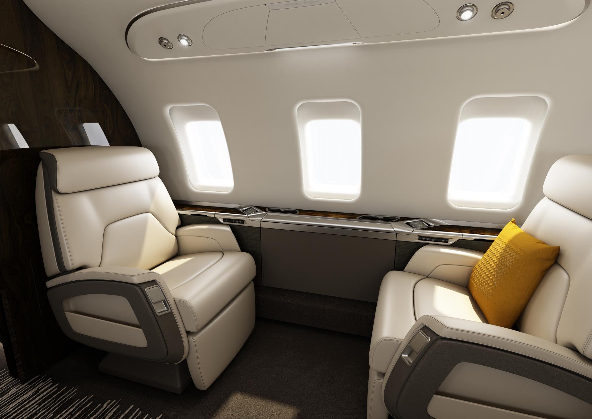 Composite interior panels in a finished business jet cabin
